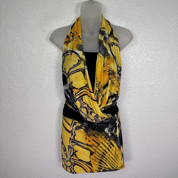 Cache Dresses & Skirts - Cache Y2K Dress Womens Medium Halter Drape Bodycon Backless Mini Party Butterfly